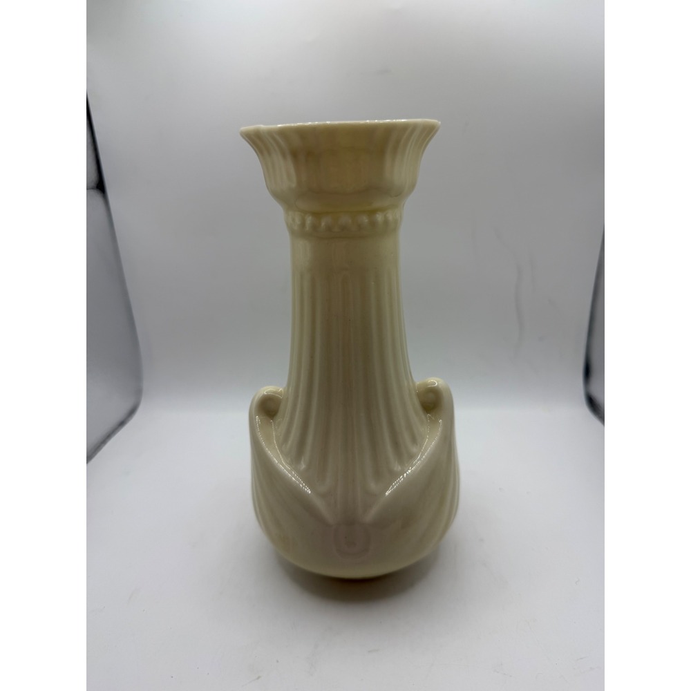 Belleek Ireland Parian China Vase Cream Iridescent Luster Glaze Green Mark 6.5"